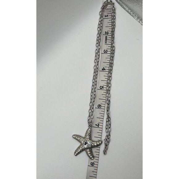 Silvertone Oversized Rhinestone Starfish Pendant On Chain Necklace‎ Mermaidcore - Picture 4 of 4